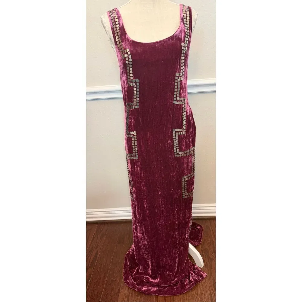 Alix of Bohemia Adele Plum Velvet Dress Size Small - Picture 3 of 16